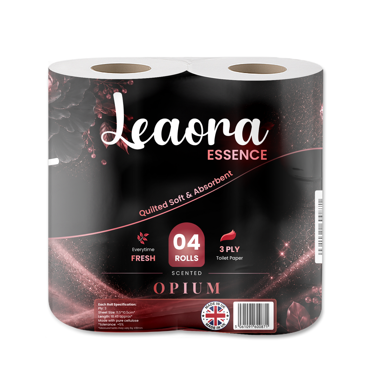 Leaora Essence Black Opium 3 Ply Toilet Rolls – 40 Rolls (Pack of 4 x 10)