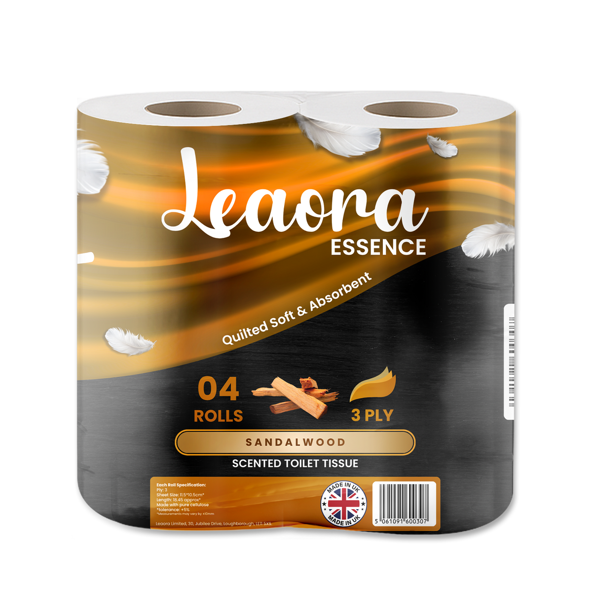 Leaora Essence Sandalwood 3 Ply Toilet Rolls – 40 Rolls (Pack of 4 x 10)