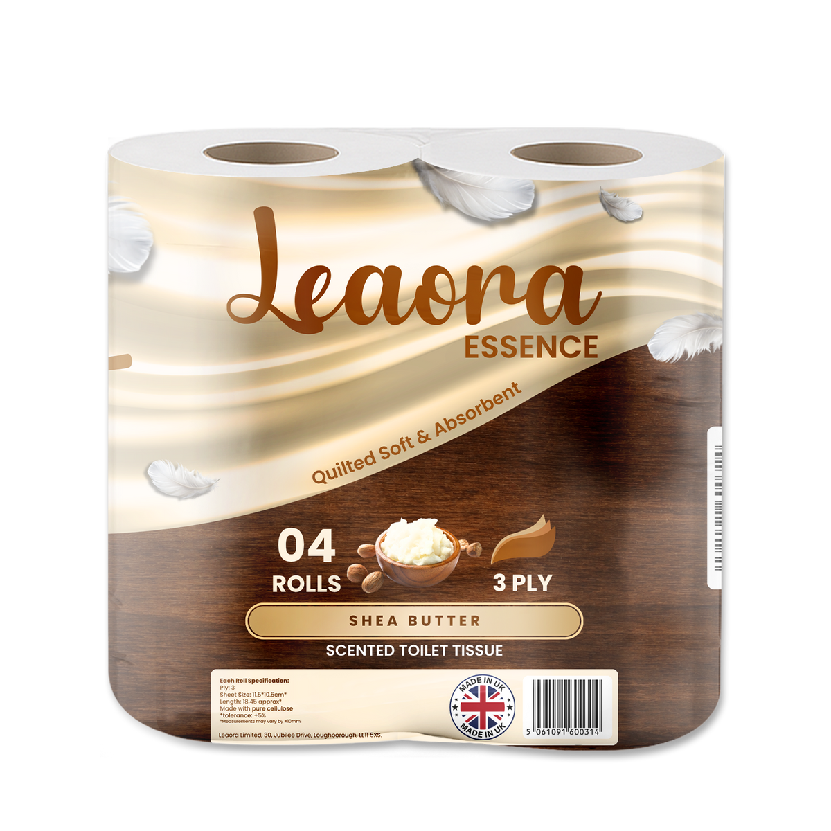 Leaora Essence Shea Butter 3 Ply Toilet Rolls – 120 Rolls (Pack of 4 x 30)