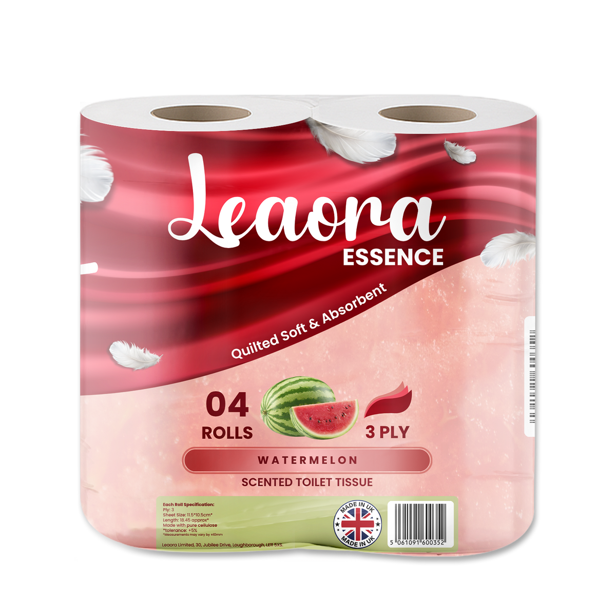 Leaora Essence Watermelon 3 Ply Toilet Rolls – 40 Rolls (Pack of 4 x 10)