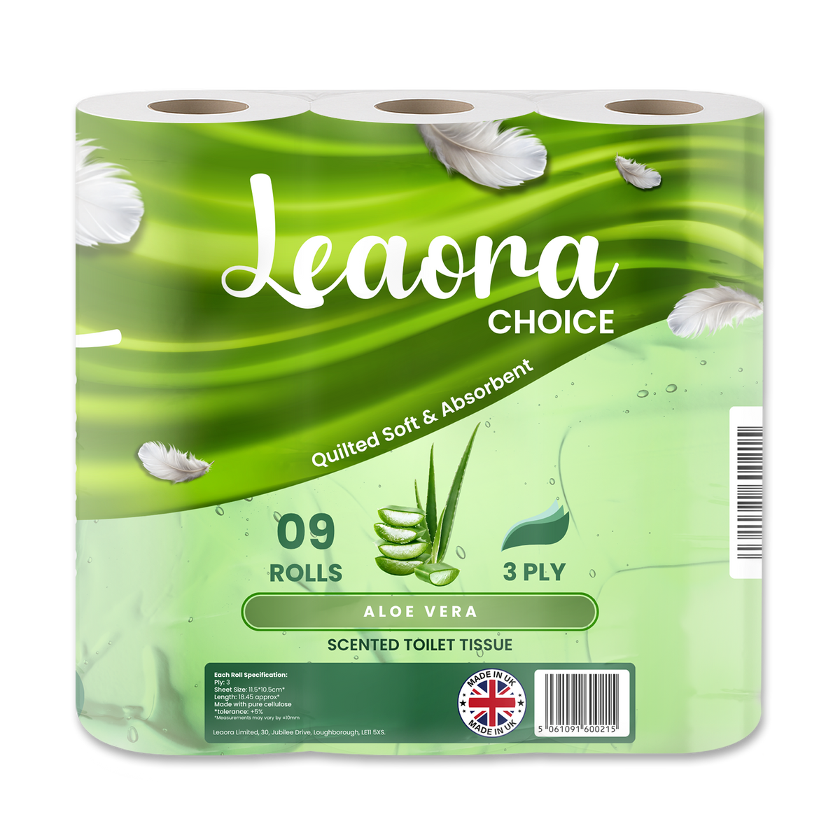 Leaora Choice Aloe Vera 3 Ply Toilet Rolls – 36 Rolls (Pack of 9 x 4)