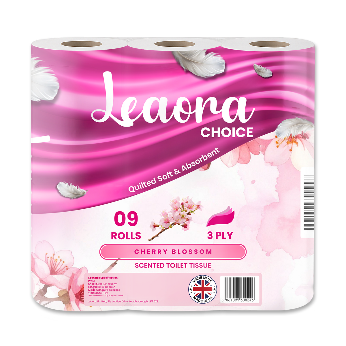 Leaora Choice Cherry Blossom 3 Ply Toilet Rolls – 45 Rolls (Pack of 9 x 5)