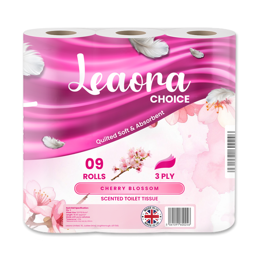 Leaora Choice Cherry Blossom 3 Ply Toilet Rolls – 90 Rolls (Pack of 9 x 10)