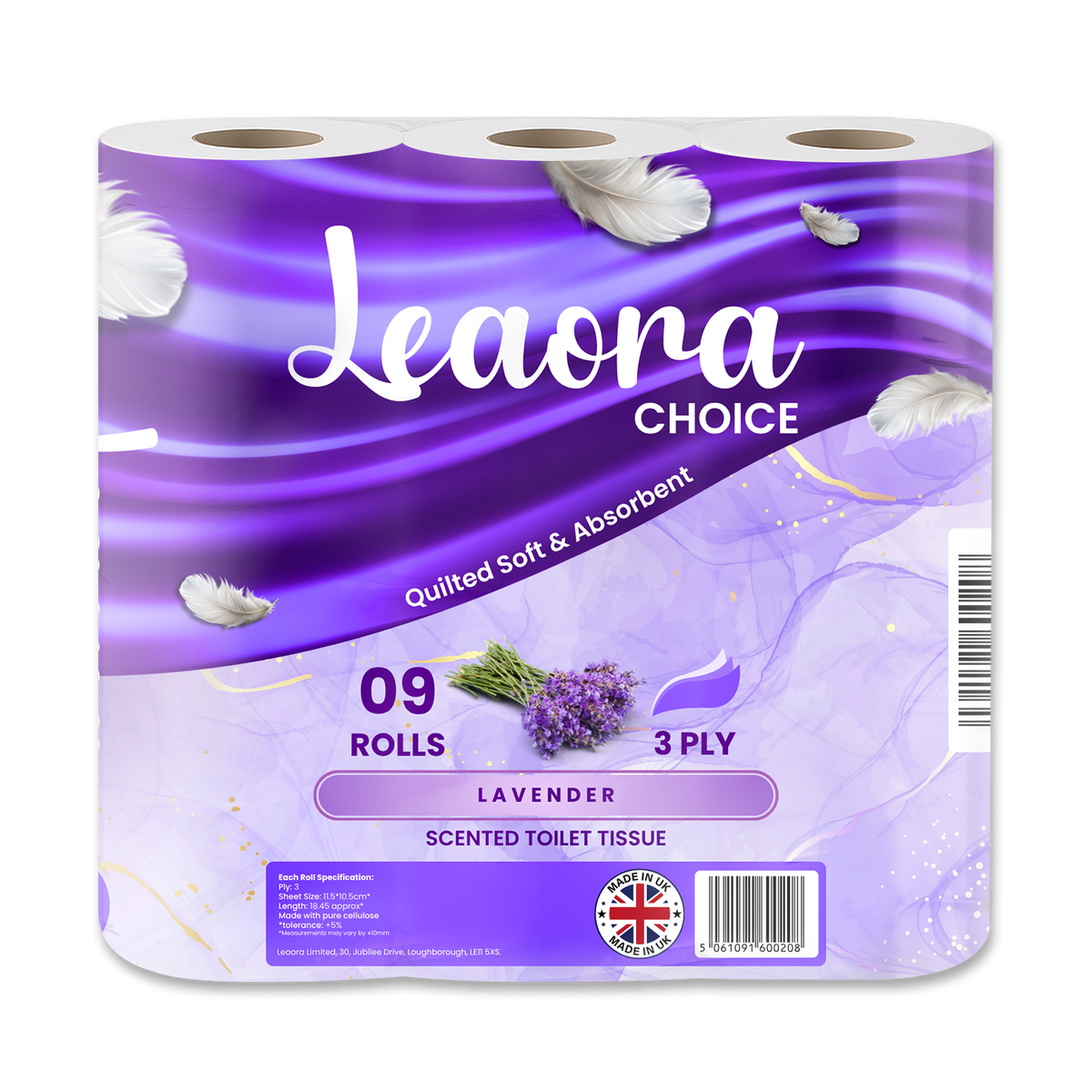 Leaora Choice Lavender 3 Ply Toilet Rolls – 45 Rolls (Pack of 9 x 5)