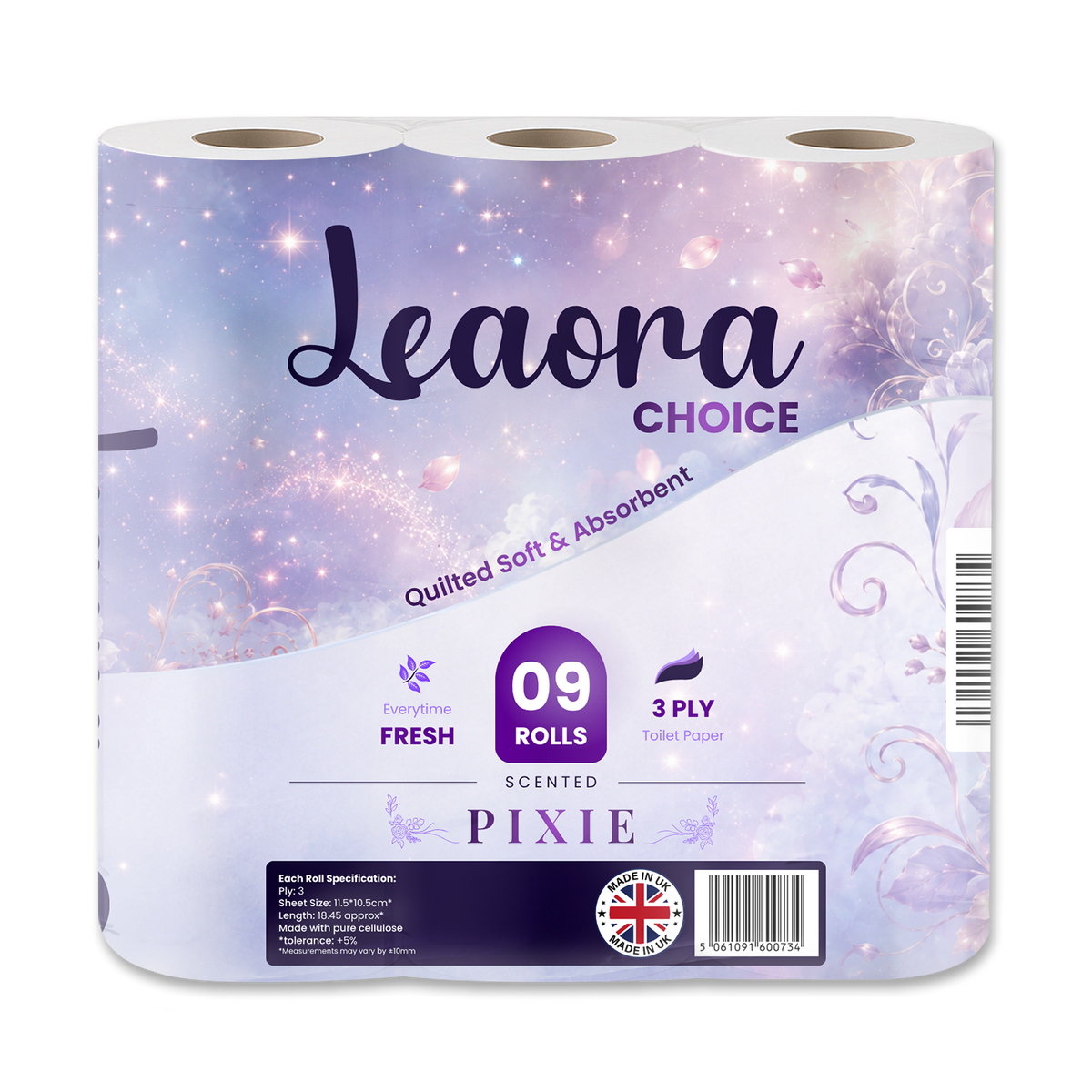 Leaora Choice Snow Angel 3 Ply Toilet Rolls – 90 Rolls (Pack of 9 x 10)
