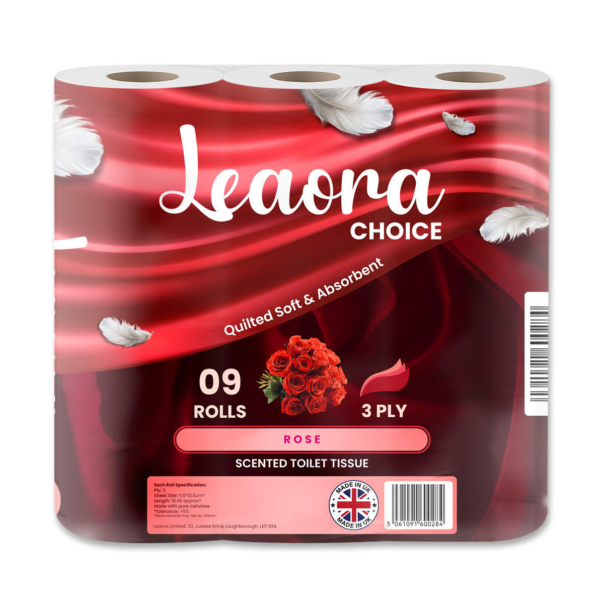 Leaora Choice Rose 3 Ply Toilet Rolls – 9 Rolls (Pack of 9 x 1)