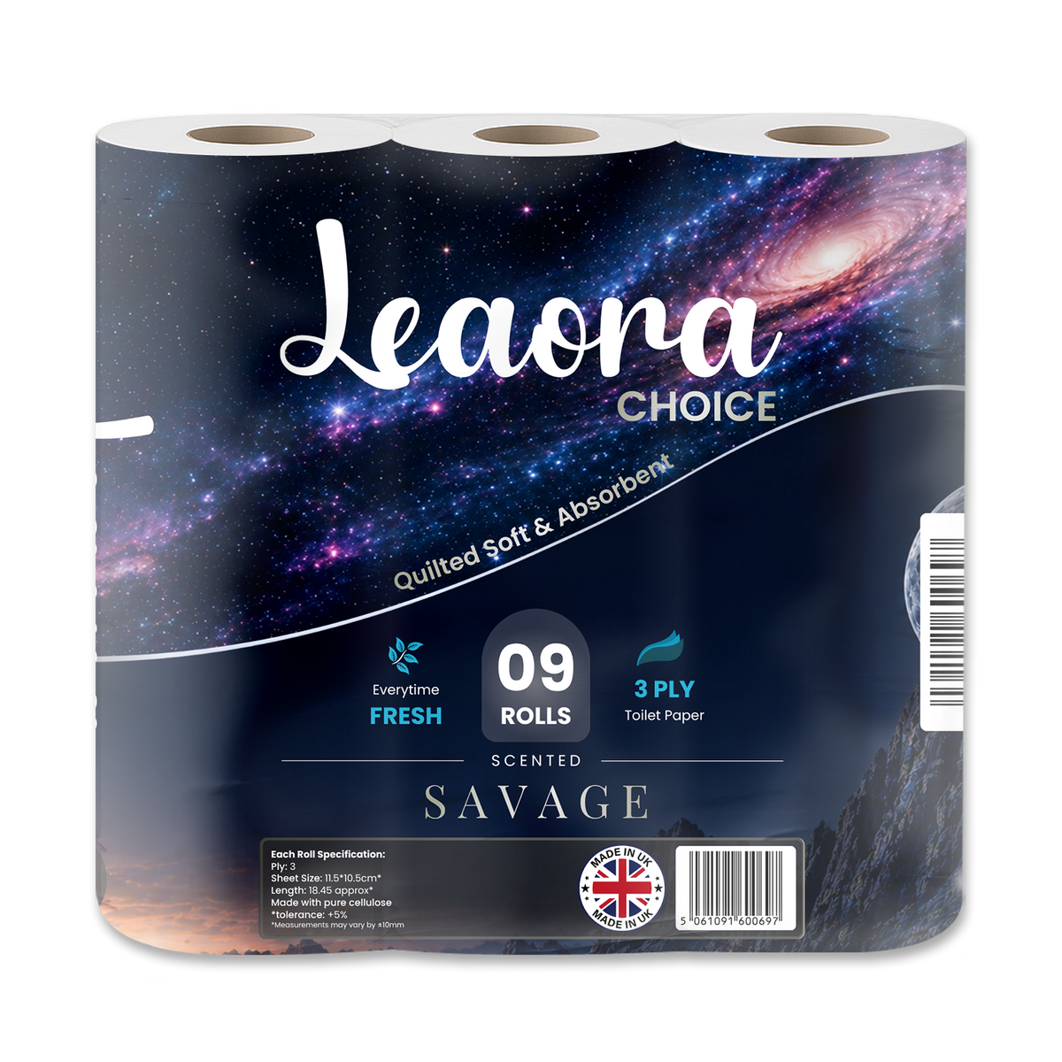Leaora Choice Savage 3 Ply Toilet Rolls – 90 Rolls (Pack of 9 x 10)
