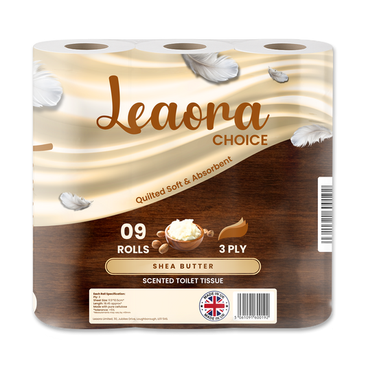 Leaora Choice Shea Butter 3 Ply Toilet Rolls – 9 Rolls (Pack of 9 x 1)