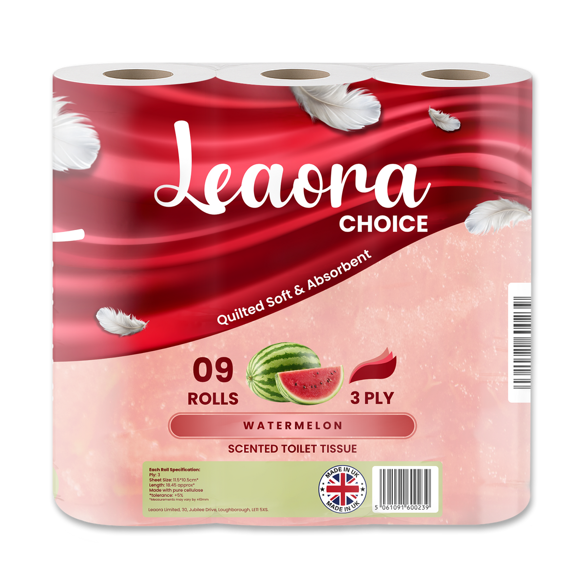 Leaora Choice Watermelon 3 Ply Toilet Rolls – 36 Rolls (Pack of 9 x 4)