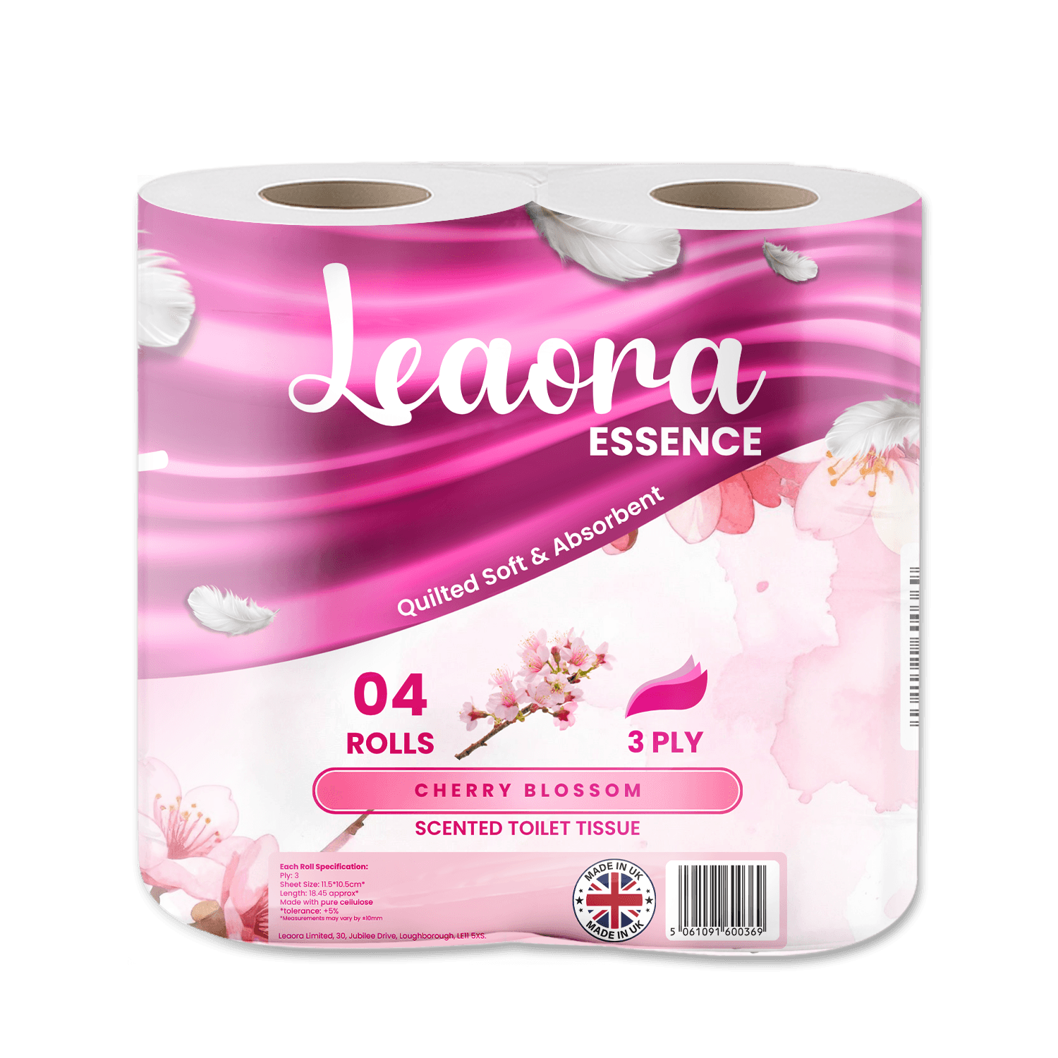 Leaora Essence Cherry Blossom 3 Ply Toilet Tissue Rolls Scented Quilted Luxury Tissue Rolls