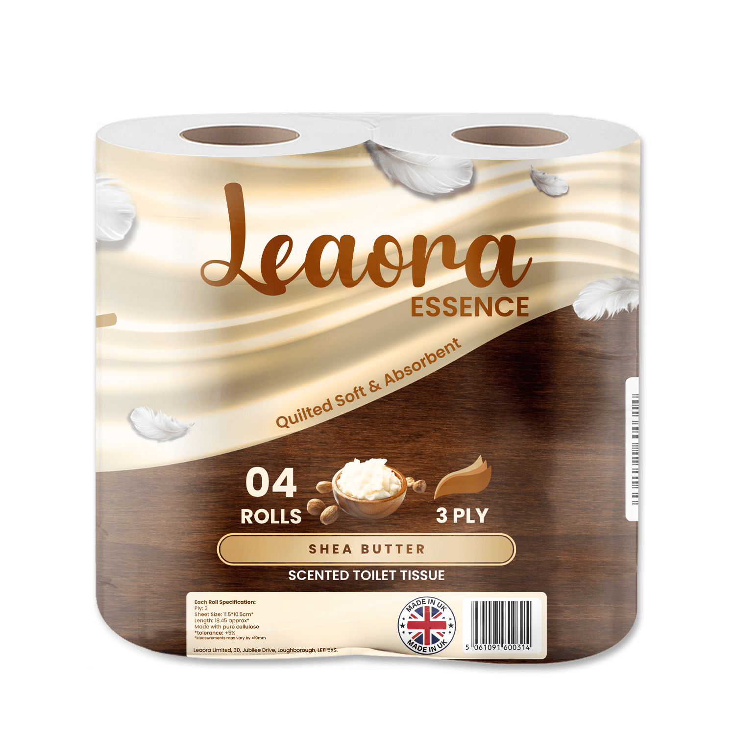 Leaora Essence Shea Butter 3 Ply Toilet Tissue Rolls Scented Quilted Luxury Tissue Rolls