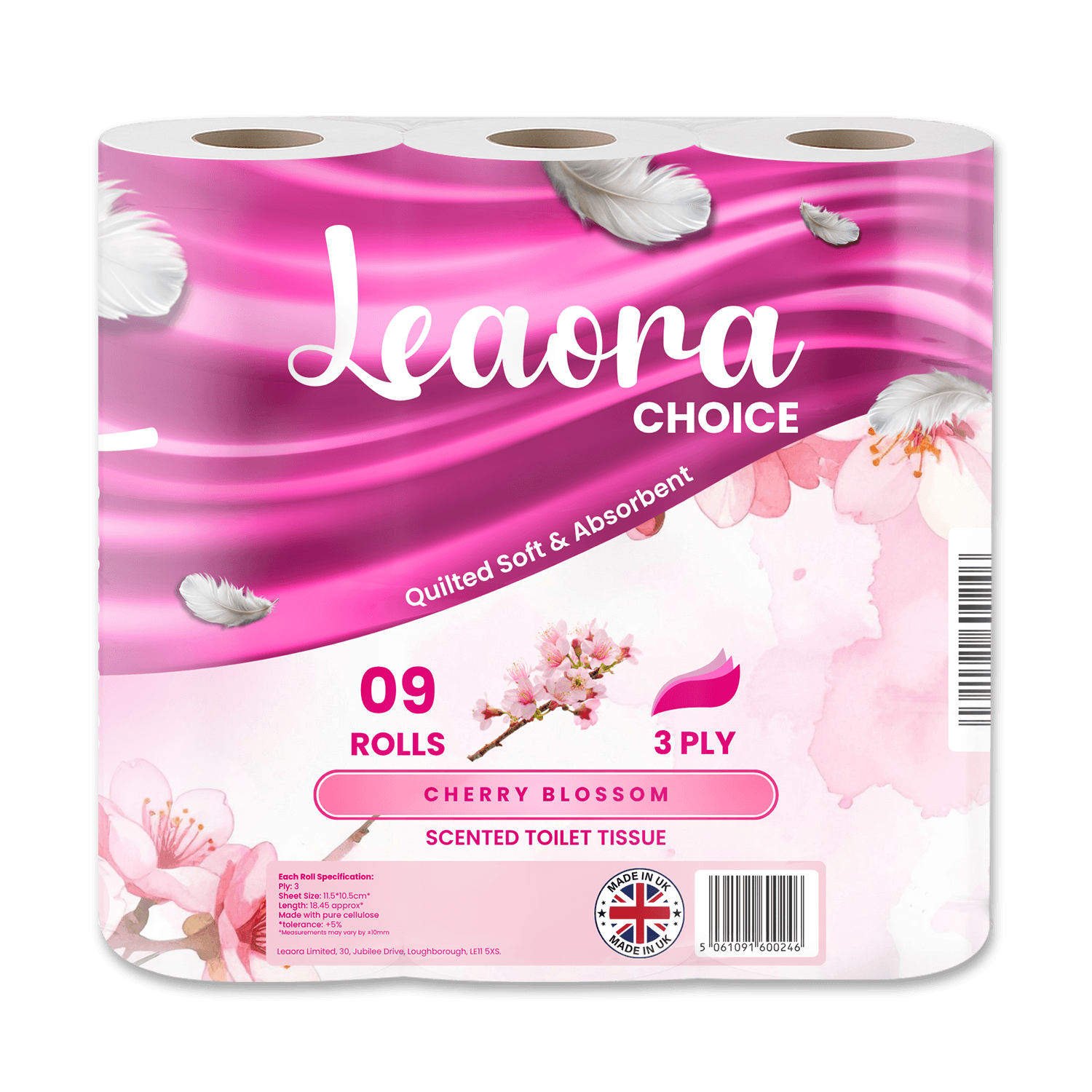 Leaora Choice Cherry Blossom 3 Ply Toilet Tissue Rolls Scented Quilted Luxury Tissue Rolls