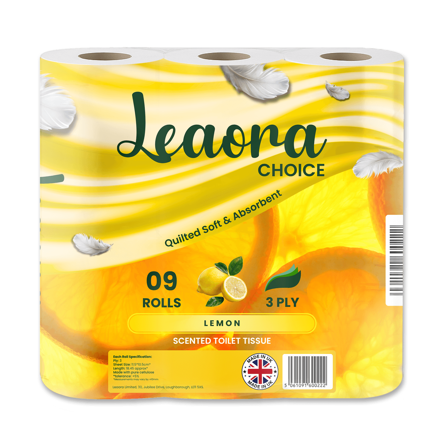 Leaora Choice Lemon 3 Ply Toilet Tissue Rolls Scented Quilted Luxury Tissue Rolls